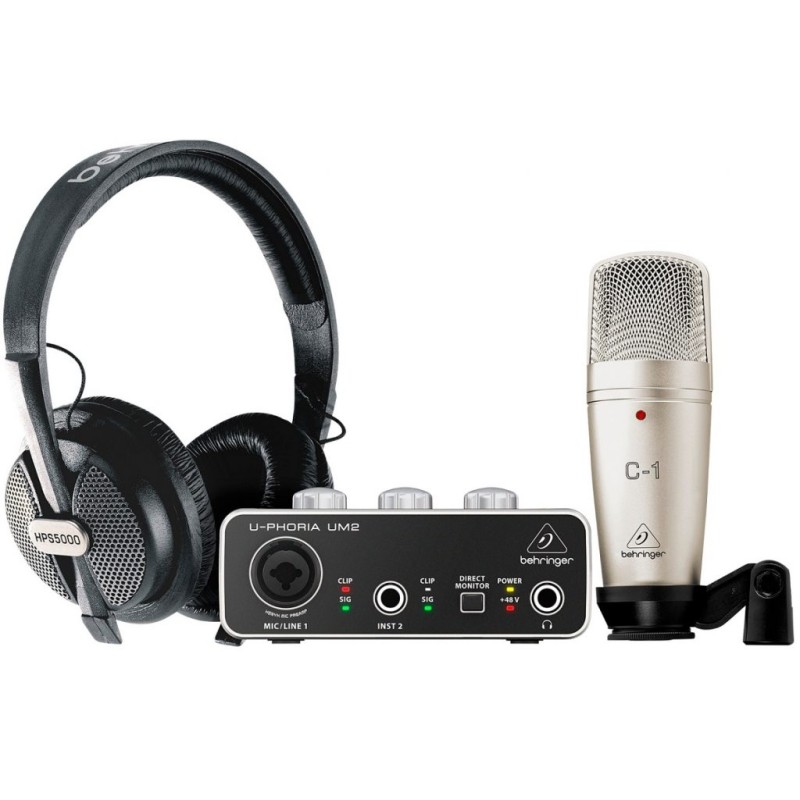 BEHRINGER U-PHORIA STUDIO PRO KIT REGISTRAZIONE INTERFACCIA AUDIO USB UMC202HD MICROFONO A CONDENSATORE C1 CUFFIA HPS5000