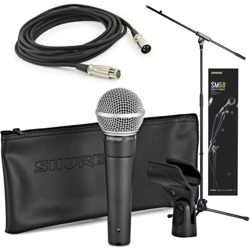 Shure SM58 Quality Bundle Microfono con Cavo XLR e Asta a Giraffa